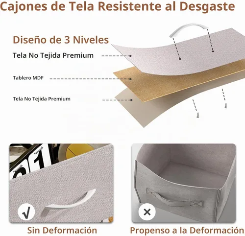 Vista 8 de Somdot - Cómoda para dormitorio con 3 cajones, organizador de almacenamiento con cajones de tela con contenedores de tela removibles para armario