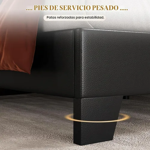 Vista 5 de SHA CERLIN Base de cama tapizada de plataforma negra tamaño Queen con cabecera ajustable de 3 niveles de altura, soporte de listones de madera,