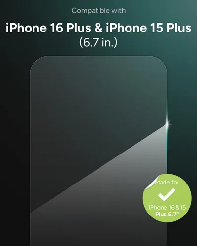 Vista 2 de ZAGG InvisibleShield VisionGuard - Protector de pantalla para iPhone 15 Plus/iPhone 16 Plus, vidrio templado, 5 veces más fuerte, filtro de luz