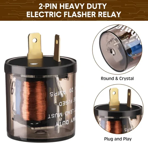 Vista 3 de Reginary 2 unids 12V 2 Pin Electrónico LED Flasher Relé LED Luz de señal de giro de dos clavijas redonda resistente 20 amperios Compatible