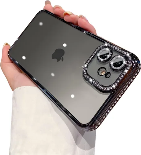 Vista 14 de Funda compatible con iPhone 11 Pro Max con protector de lente de cámara de diamante con purpurina, bonita funda de cristal transparente a prueba