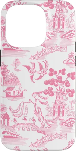 Vista 17 de Preppy Pink Willow Pattern Chinoiserie Toile Case for iPhone 17
