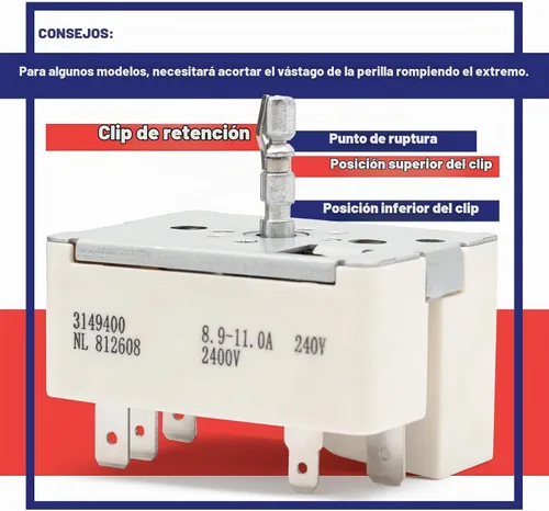 Vista 5 de 3148954 3149400 - Interruptor de control infinito para Whirl-pool 8 pulgadas, interruptor de estufa eléctrica 3148953 PS336886 AP3029710 AP3095444
