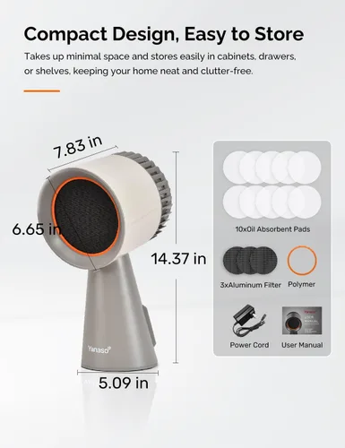 Vista 8 de Campana extractora de cocina portátil, ventilador silencioso de 3 velocidades para encimera con filtros de carbono duales, taza de aceite grande