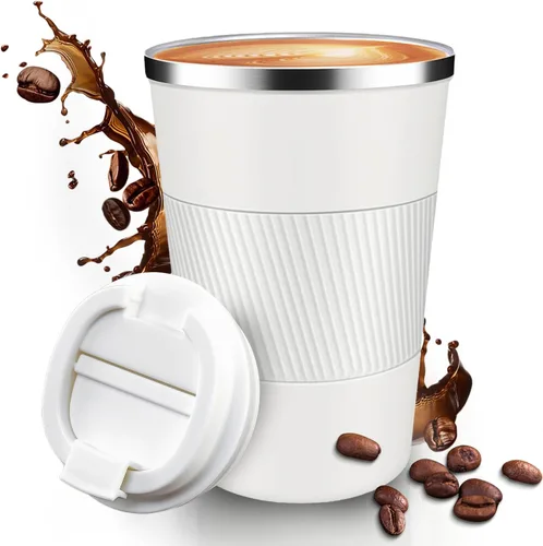 Vista 20 de Taza de Café de Viaje de 12 OZ, Taza de Café Aislada con Tapa a Prueba de Derrames y Fugas, Vaso Portátil de Acero Inoxidable Reutilizable para Agua