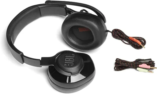 Vista 4 de JBL Quantum 200 - Auriculares para juegos con cable sobre la oreja con micrófono abatible direccional de enfoque de voz y almohadillas de espuma