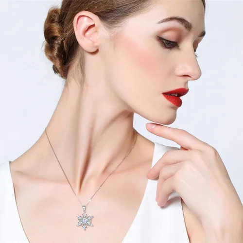 Vista 3 de EVER FAITH - Colgante de plata de ley 925 con circonitas para mujer, diseño de copo de nieve