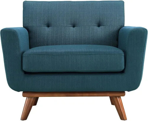 Vista 4 de Modway Engage - Sillón de una pieza tapizado con tela y sofá de dos piezas de estilo de mediados de siglo, Tela, Celeste