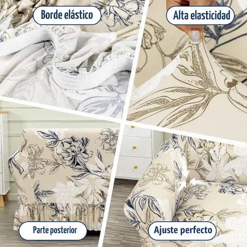 Vista 5 de FUANGUI Funda para Sofá de 1 Pieza, Funda Elástica para Sofá Estampada para Sofá de 3 Cojines con Falda Apta para Mascotas, Fundas de Sofá Lavables