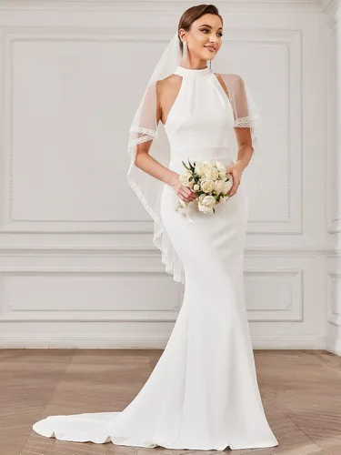 Vista 4 de Ever-Pretty Vestidos de novia de sirena sin mangas con cuello halter para mujer 01414