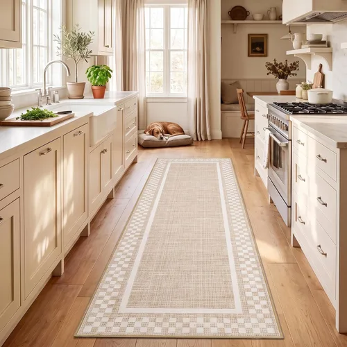 Vista 60 de GarveeHome Alfombra lavable de 5 x 7 pies para sala de estar, alfombra Beige festoneado
