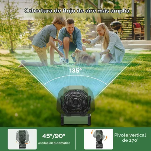 Vista 6 de KITWLEMEN - Ventilador de camping con luz - Ventilador recargable de 20,000 mAh con batería, tiempo máximo de funcionamiento de 60 horas, 4