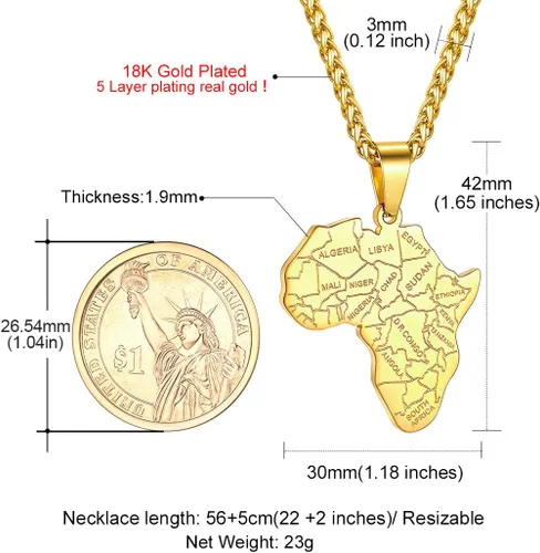 Vista 9 de GOLDCHIC JEWELRY - Collar de mapa de África para hombre, acero inoxidable, tribal africano, ojo egipcio de HorusI LOVE AFRICAMapa de Elefante