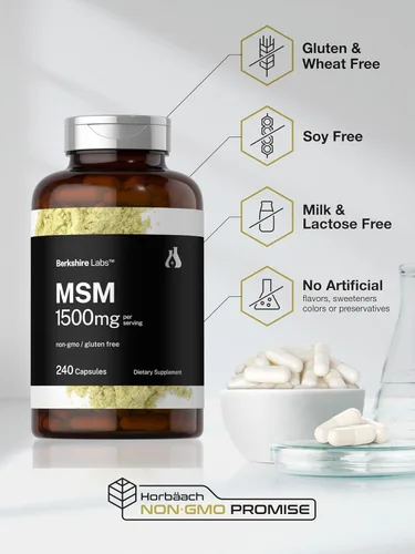 Vista 5 de Horbäach MSM Cápsulas 1500mg 240 unidades Suplemento sin OMG, sin gluten Berkshire Labs