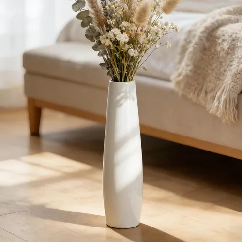 Vista 6 de Jarrón alto de cerámica blanco, 17.7 pulgadas, diseño minimalista Forma 1