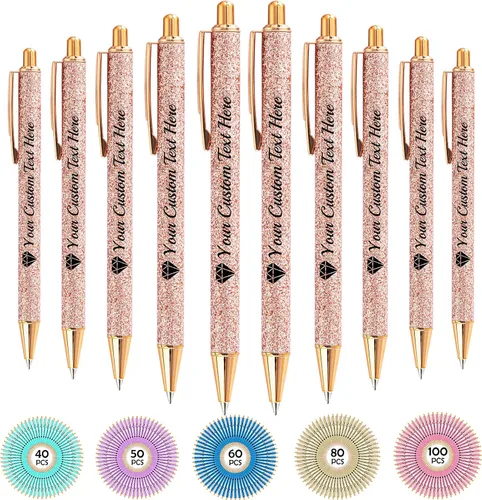 Vista 55 de Hasta 100 bolígrafos personalizados con nombre a granel, bolígrafo con purpurina de impresión personalizada, grabado gratis, texto con logotipo
