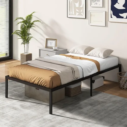 Vista 3 de KOMFOTT Base de cama de plataforma metálica de tamaño individual de 14 pulgadas, base de cama metálica resistente con espacio de almacenamiento