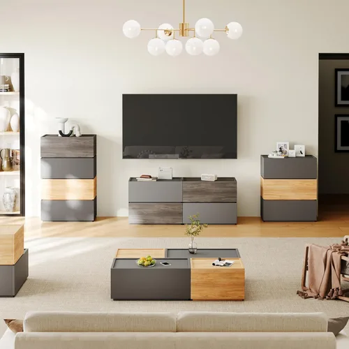Vista 4 de Mesita de noche moderna con cajones de almacenamiento apilables, juego de muebles modulares para dormitorio - armario de almacenamiento, mesita