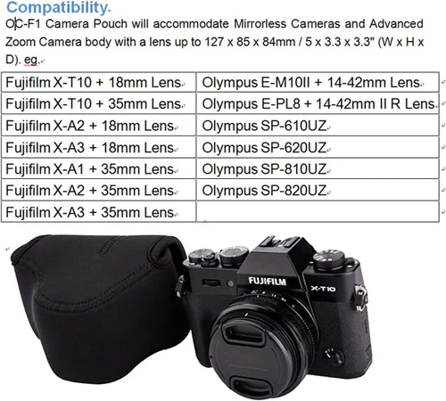 Vista 2 de JJC Funda de neopreno ultra ligera en negro para cámara, compatible con X-E4 X-T30 II X-T30 X-T20 X-T10 + lentes prime cortas, 18mm F1.4/ 27mm F2.8