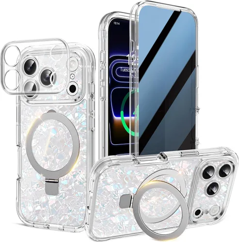 Vista 25 de Funda magnética de privacidad para iPhone 17 Pro Max [Cartulina Aurora con purpurina] [Soporte magnético invisible] protector de pantalla integrado