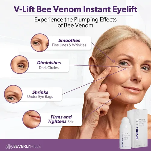 Vista 3 de Beverly Hills V-Lift - Suero de veneno de abeja para ojos hinchados, ojeras, arrugas y bolsas debajo de los ojos para mujeres y hombres, 1.0 fl oz
