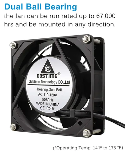 Vista 4 de GDSTIME Ventilador Axial de 90mm, 110V 120V CA, 92 mm x 92 mm x 25 mm, de rodamiento de bolas doble con cable de alimentación para proyectos