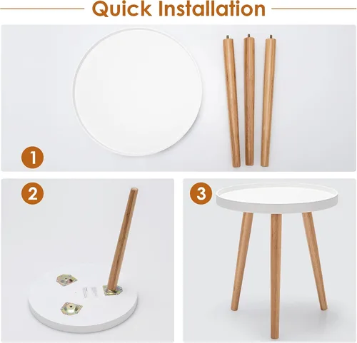 Vista 7 de Mesa auxiliar redonda, mesa auxiliar moderna con bandeja de madera anticaída, mesa de centro redonda para sala de estar, dormitorio, color blanco (1)