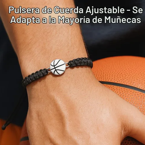 Vista 3 de Sportybella Pulsera unisex con dije de baloncesto – Pulsera de amistad ajustable con dije de baloncesto Negro