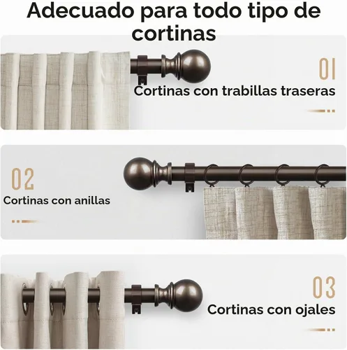 Vista 5 de Zeerobee Barras de cortina ajustables de 1 pulgada, 32-48 pulgadas, bronce Bronce antiguo