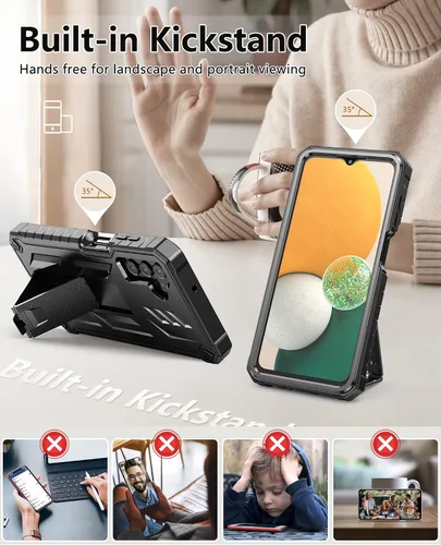 Vista 3 de SOiOS - Funda para Samsung Galaxy A13 5G con protector de pantalla integrado, color negro Rugged Kickstand, 20FT Military-Grade Drop Protection