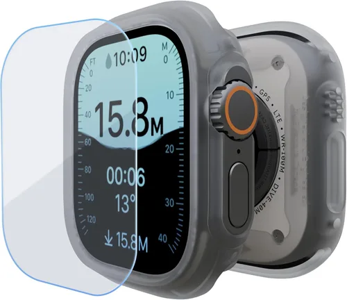 Vista 14 de elkson para Apple Watch Ultra de 49mm Series 3/2/1 Estuche con Parachoques y Protector de Pantalla de Vidrio Templado, Serie Quattro Max Resistente
