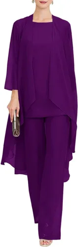 Vista 7 de Zongqiven Mother of The Bride Pant Suits Wedding 3Pcs Formal Outfit Set Negro