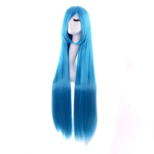 Vista 12 de MapofBeauty - Peluca de cabello largo y rizado en espiral para disfraz de cosplay (azul celeste)