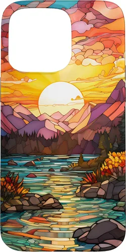 Vista 31 de iPhone 16 Sunset Stained Glass Mosaic Landscape Scene Case