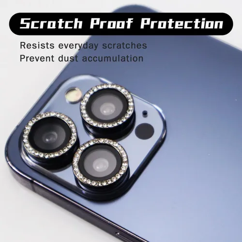 Vista 3 de BONVAN Protector de lente de cámara para iPhone 15 Pro/Pro Max/14 Pro/ProMax - Bling Glitter Diamond Metal Cristal Cristal Templado Accesorios
