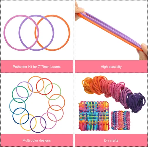 Vista 3 de Shappy 96 bucles de telar para tejer, 12 colores, 7 pulgadas, lazos de tejer, arco iris, flexible, kit de telar elástico para manualidades