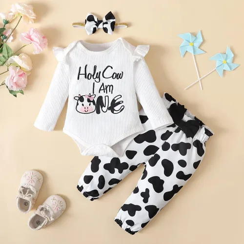 Vista 2 de Traje de primer cumpleaños para niña, traje de cumpleaños de vaca, traje de bebé Holy Cow I'm One