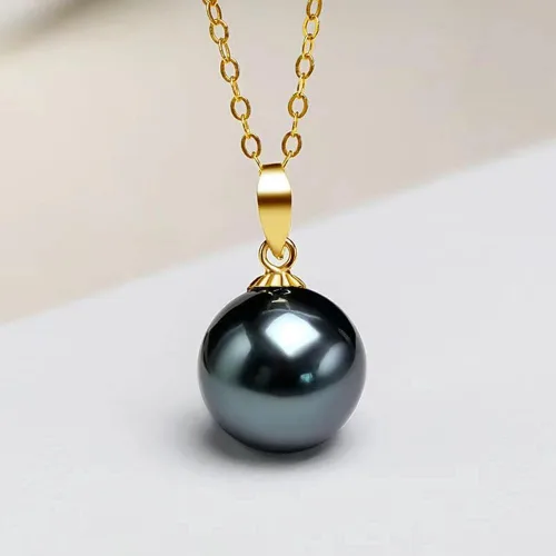 Vista 4 de Auténtico Tahiti Nanhai acuaculture Peacock Green Black Pearl AAA, 0.315- 0.335 in, 0.453-0.472 in, 0.630 in Perla negra Sydney Collar colgante
