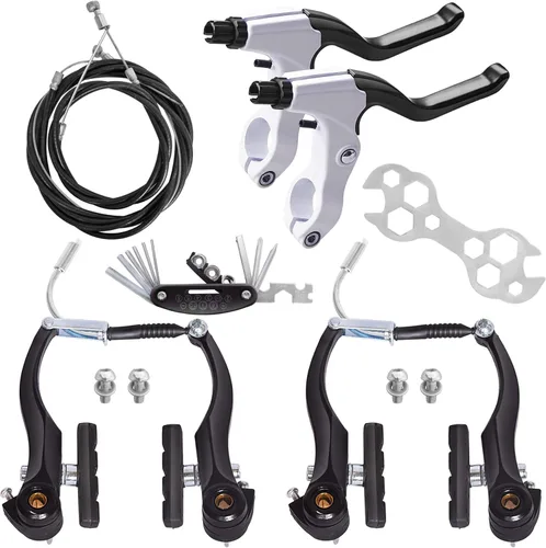 Vista 8 de Juego completo de frenos de bicicleta, freno universal delantero y trasero de bicicleta MTB, kit de palanca de cables de pinzas interiores y Negro