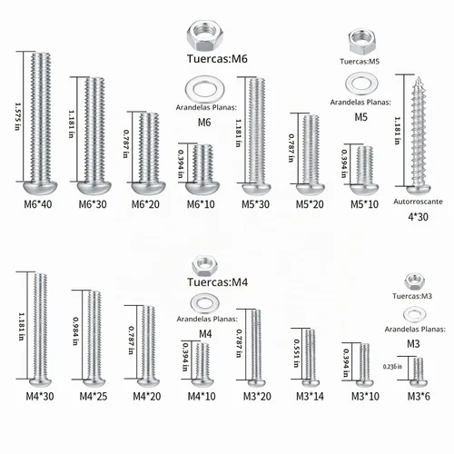Vista 2 de Kit surtido de 1080 tornillos, pernos y tuercas, tornillos de cabeza