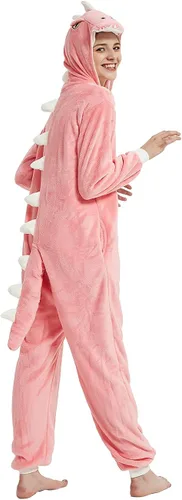 Vista 6 de CALANTA Mono de dinosaurio para adultos, disfraz de dragón T-Rex Animal para mujer, pijama de felpa de una pieza, cosplay, Halloween, Navidad