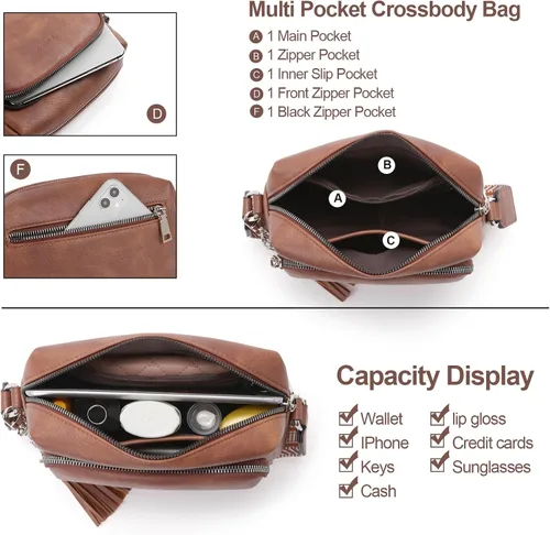 Vista 2 de CLUCI - Bolsas cruzadas para mujer, bolsas de hombro de cuero vegano, bolsas para mujer con correa ancha ajustable