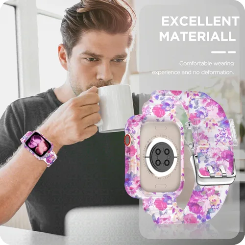 Vista 308 de DABAOZA - Correa transparente compatible con Apple Watch con estuche protector, correa deportiva de TPU con brillo para mujeres y hombres