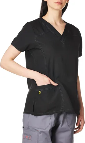 Vista 3 de WonderWink cuatro playeras para ambo deportivas, elastizadas, con escote en V para mujer
