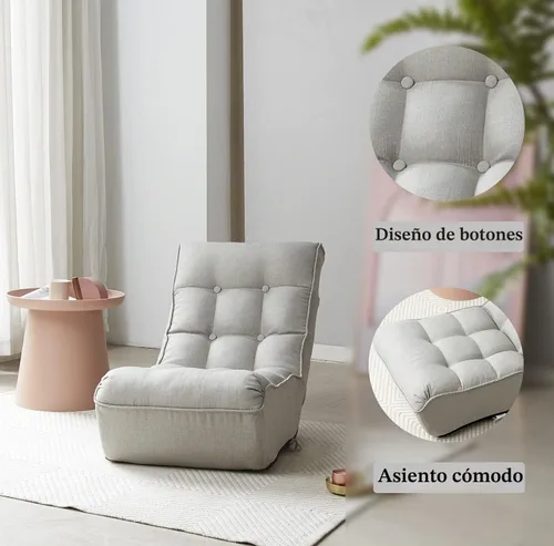 Vista 7 de Chaise Sillón de descanso interiores. Silla de piso ajustable de 3 ángulos. Sillón de sofá plegable para adolescentes y adultos. Silla cómoda