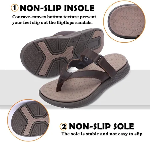 Vista 3 de MGGMOKAY Sandalias ligeras de cuero para hombre con soporte de arco