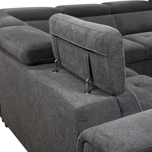 Vista 4 de Sofá modular moderno de 125 pulgadas en forma de U de 7 asientos con reposacabezas ajustable, sofá cama con diván de almacenamiento, sofá cama Dark