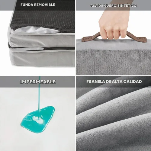 Vista 6 de Friends Forever - Cama ortopédica para perros medianos, cama de espuma viscoelástica impermeable para perros M con funda extraíble y lavable, gris