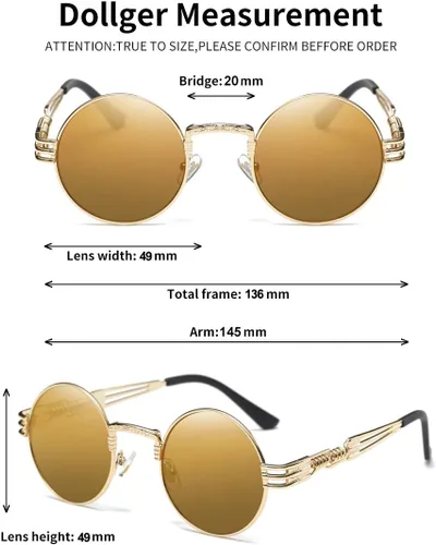 Vista 55 de Dollger Gafas de sol redondas Steampunk con marco de metal