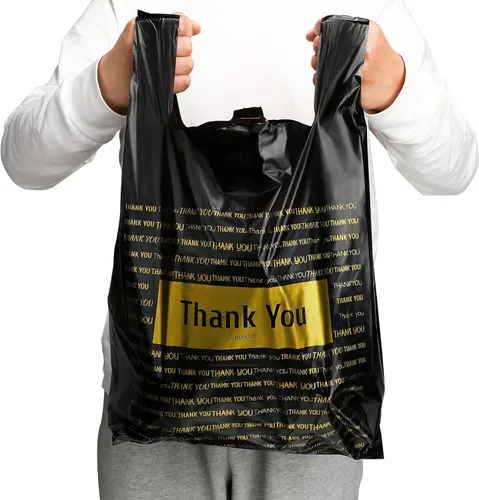 Vista 2 de Zonon 200 bolsas de compras de agradecimiento en 3 tamaños bolsas de plástico con asa Boutique Bolsas de compras